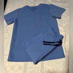 Figs Classic Blue Scrub Mens jogger Set with Black Details size top XS pants S